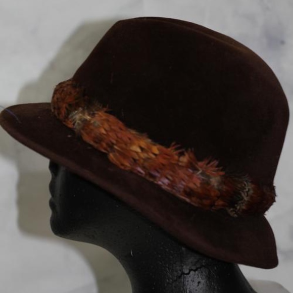 Cavanagh New York Brown Fedora silk Feather Hat - Picture 6 of 8